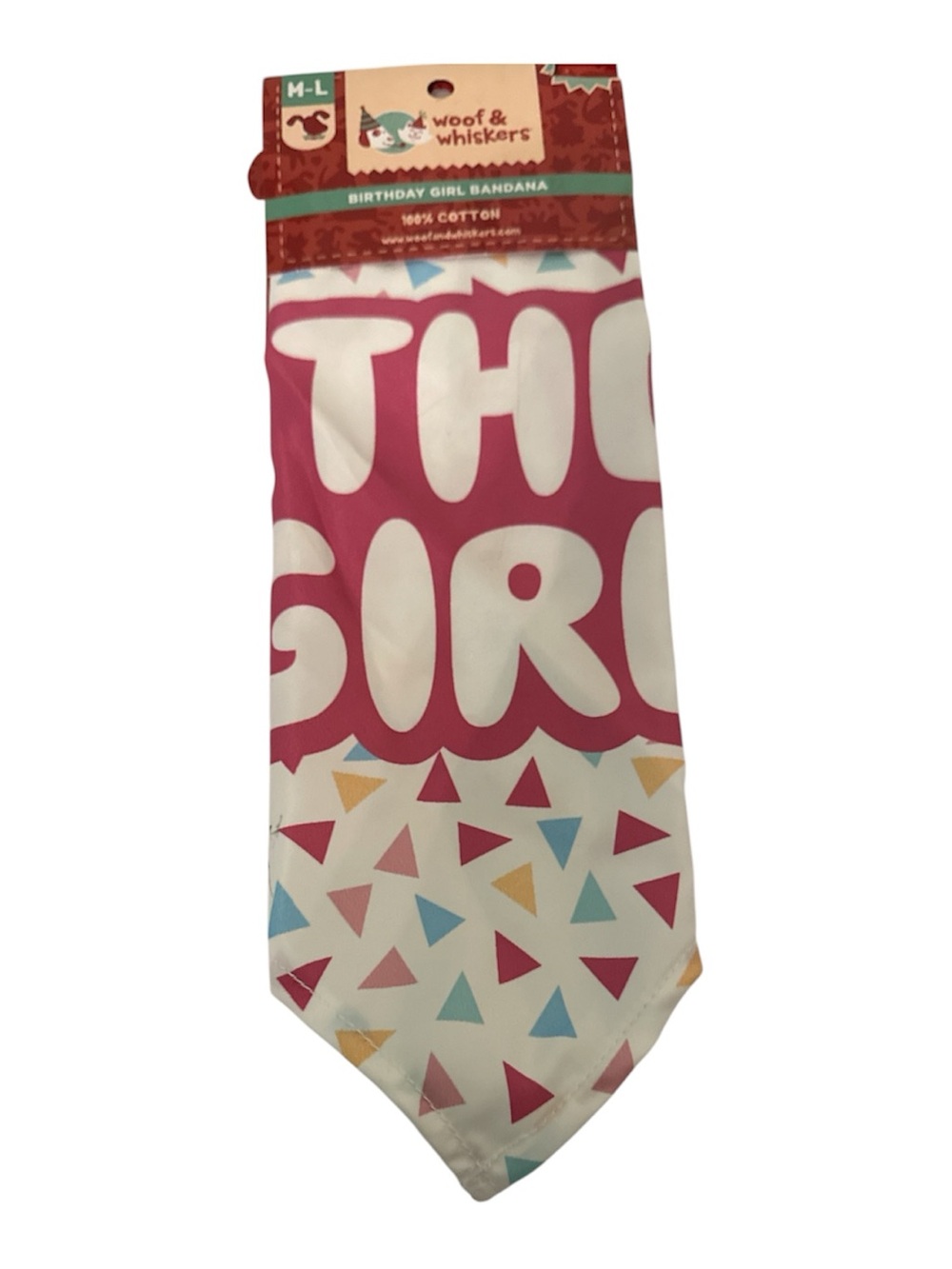 Woof & Whiskers Pink "Birthday Girl" Dog Bandana M/L